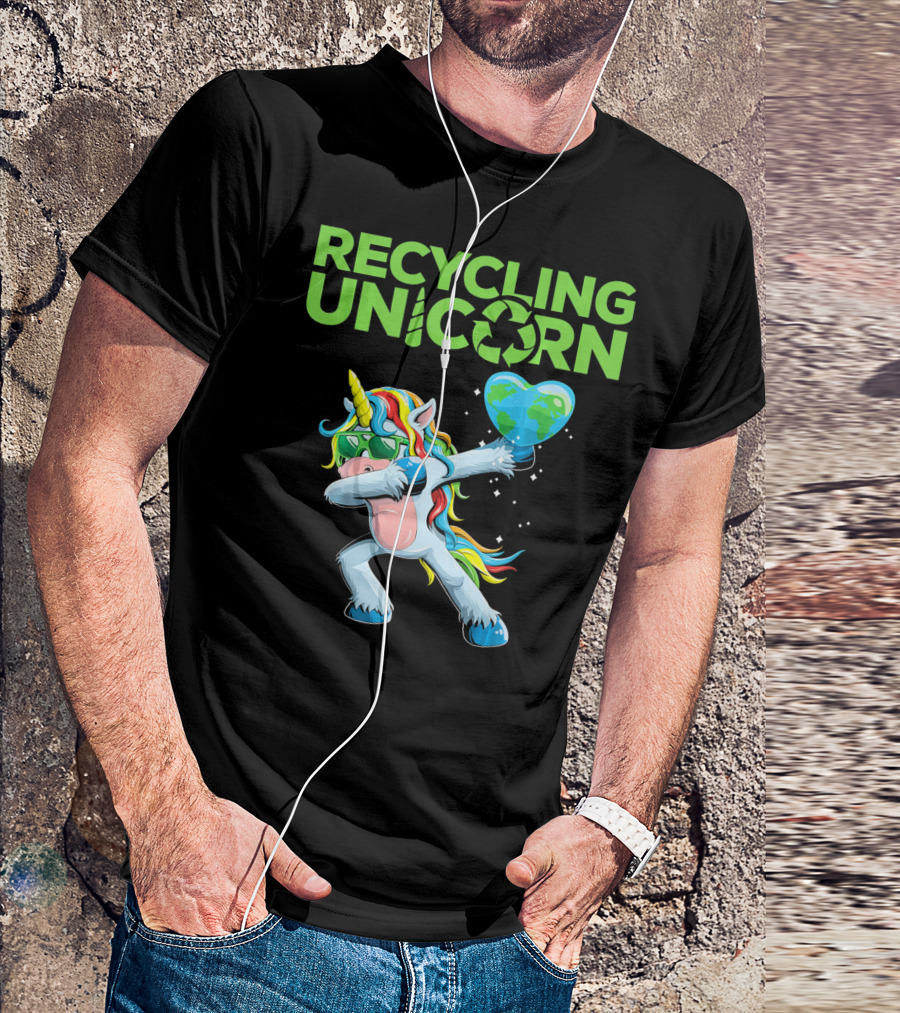Recycling Unicorn Dabbing With Earth Heart T-Shirt