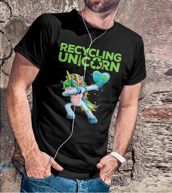 Recycling Unicorn Dabbing With Earth Heart T-Shirt