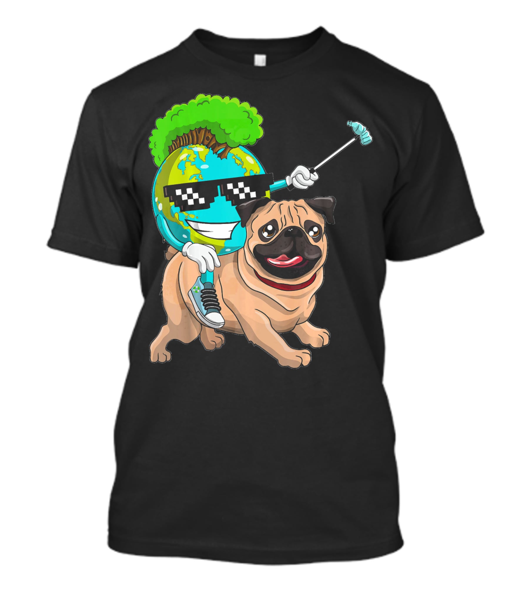 Earth Day Pug With Cool Recycling Globe And Sunglasses T-Shirt