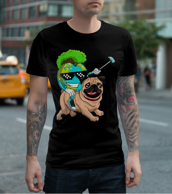 Earth Day Pug With Cool Recycling Globe And Sunglasses T-Shirt