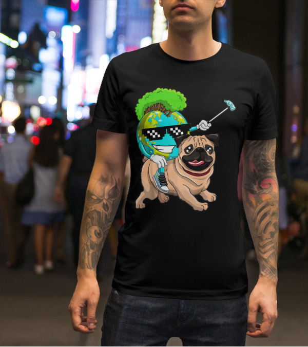 Earth Day Pug With Cool Recycling Globe And Sunglasses T-Shirt