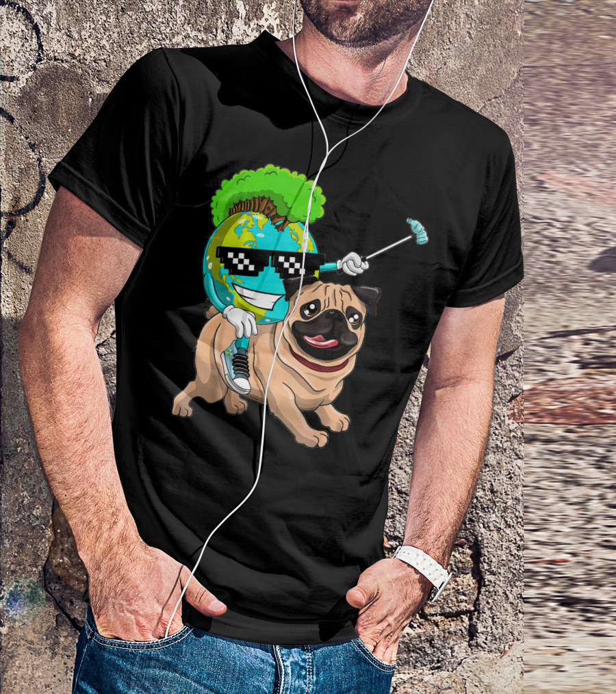 Earth Day Pug With Cool Recycling Globe And Sunglasses T-Shirt
