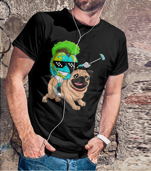 Earth Day Pug With Cool Recycling Globe And Sunglasses T-Shirt