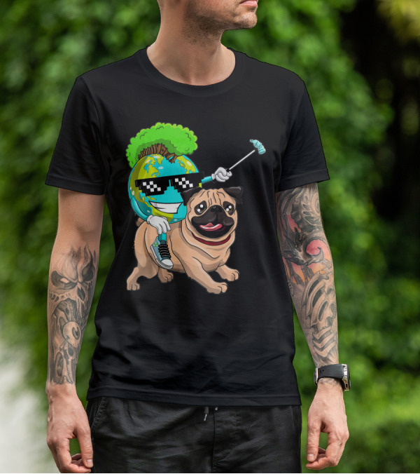 Earth Day Pug With Cool Recycling Globe And Sunglasses T-Shirt