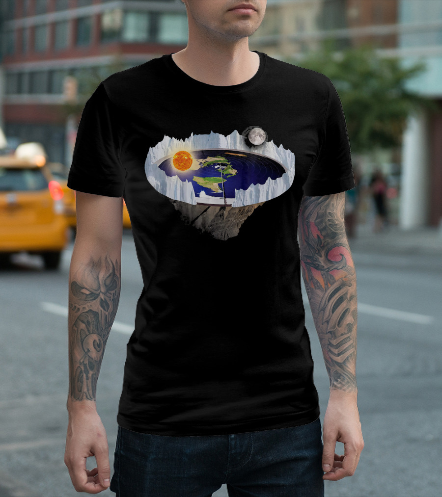 Flat Earth Ice Wall With Sun And Moon T-Shirt
