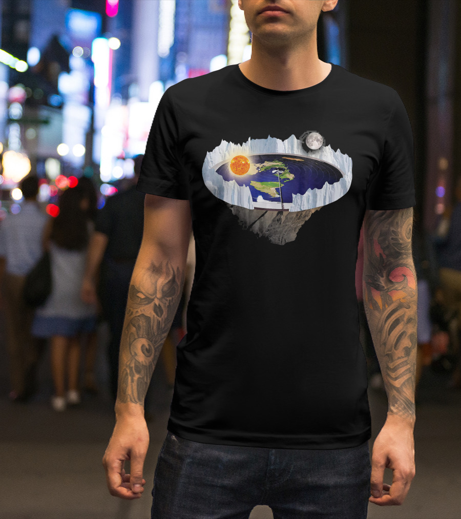 Flat Earth Ice Wall With Sun And Moon T-Shirt