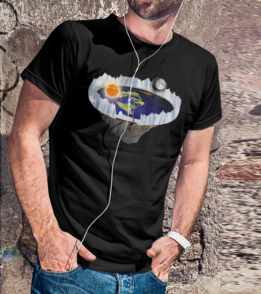 Flat Earth Ice Wall With Sun And Moon T-Shirt