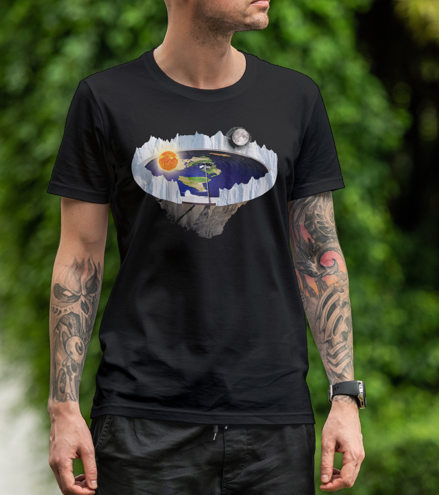 Flat Earth Ice Wall With Sun And Moon T-Shirt