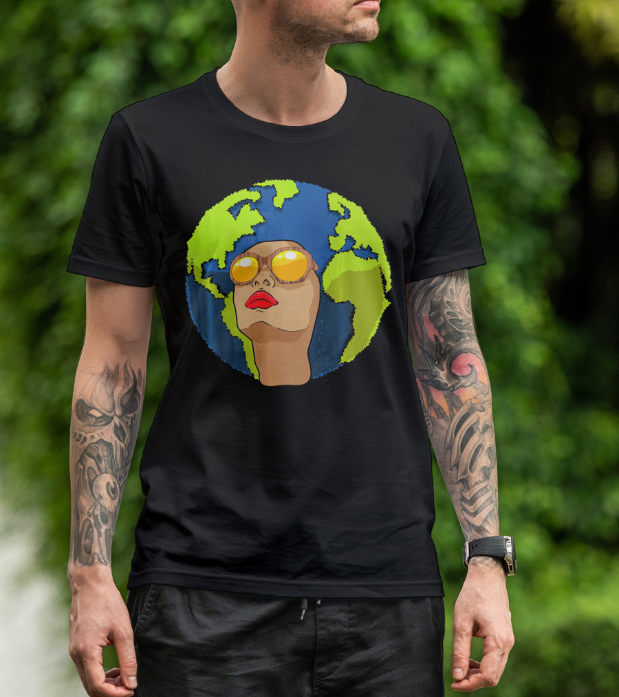 Arbor Mother Earth Day Sunglasses Reflection Globe Face T-Shirt
