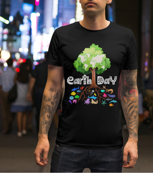 Earth Day Tree And Marine Life For Kids Women Men Adult Nat T-Shirt