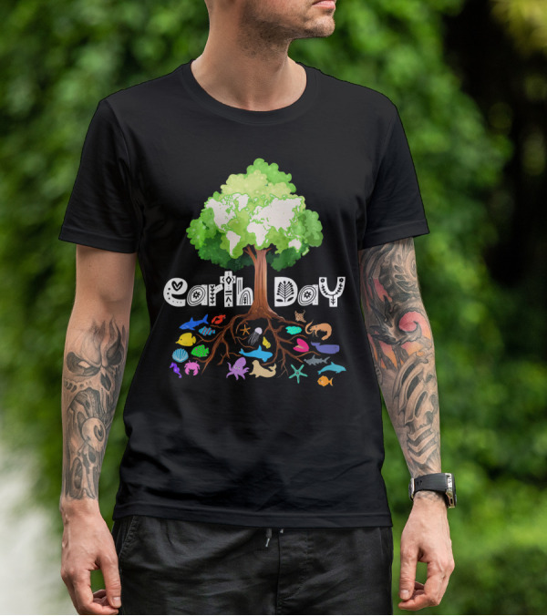 Earth Day Tree And Marine Life For Kids Women Men Adult Nat T-Shirt