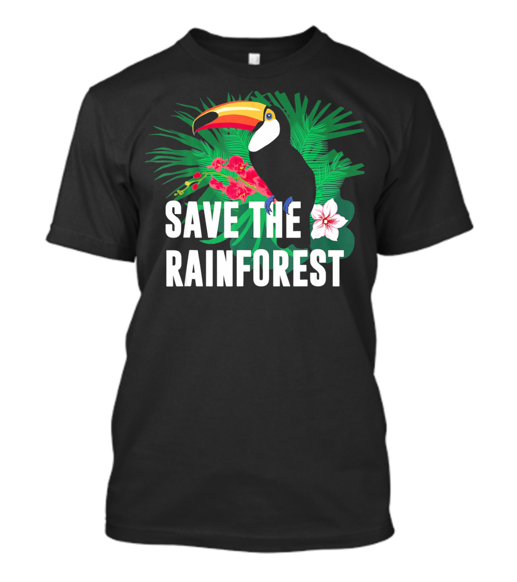 Save The Rainforest Earth Day Toucan And Tropical Flowers T-Shirt