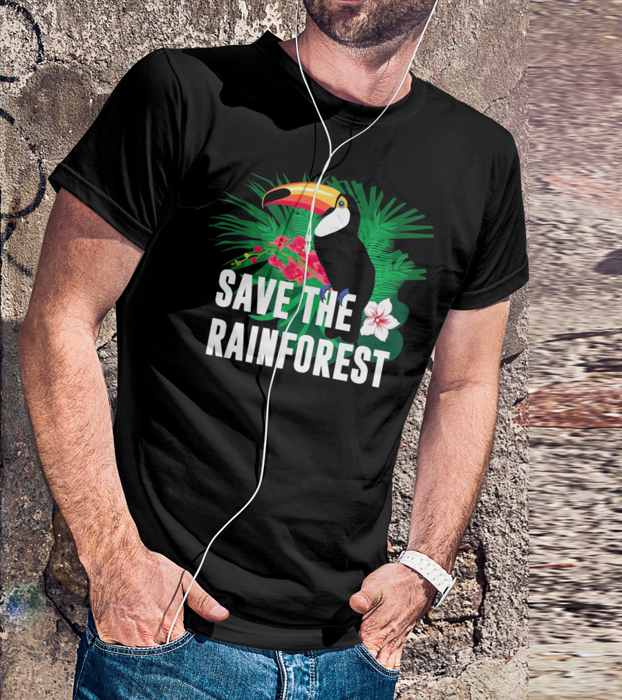 Save The Rainforest Earth Day Toucan And Tropical Flowers T-Shirt