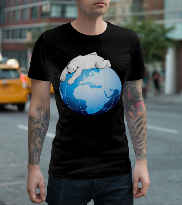 Cute Polar Bear Hugging Earth For Earth Day T-Shirt