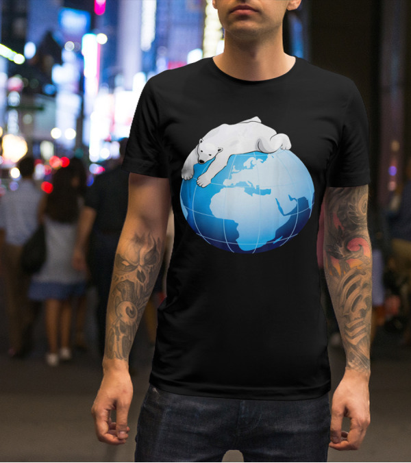 Cute Polar Bear Hugging Earth For Earth Day T-Shirt