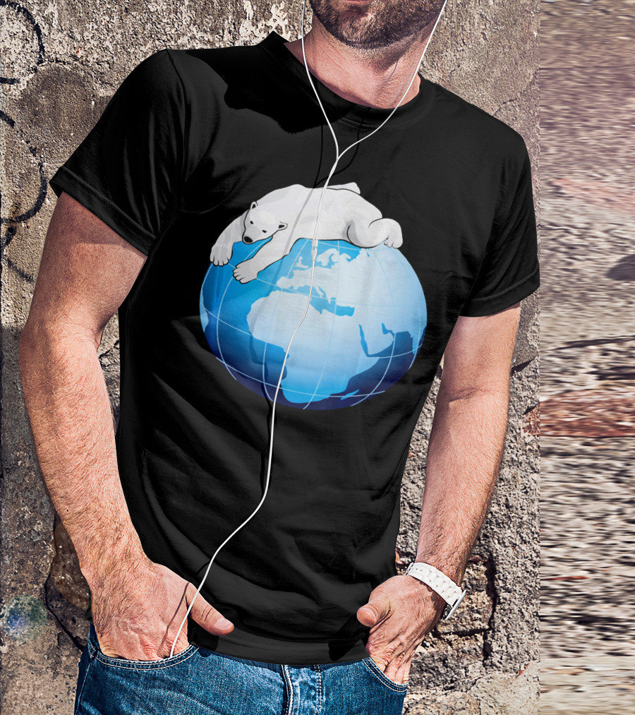 Cute Polar Bear Hugging Earth For Earth Day T-Shirt