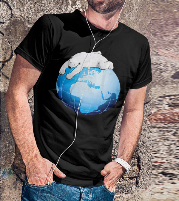 Cute Polar Bear Hugging Earth For Earth Day T-Shirt