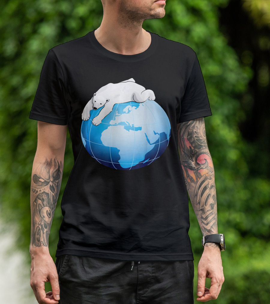 Cute Polar Bear Hugging Earth For Earth Day T-Shirt