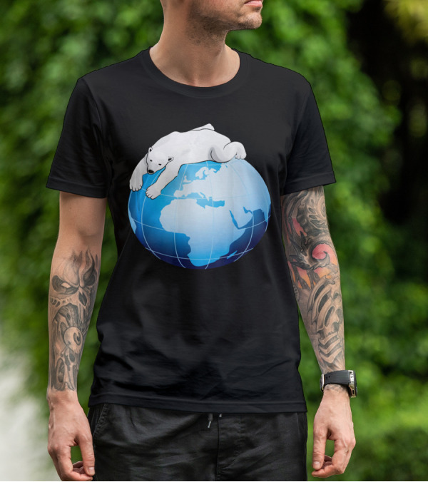 Cute Polar Bear Hugging Earth For Earth Day T-Shirt