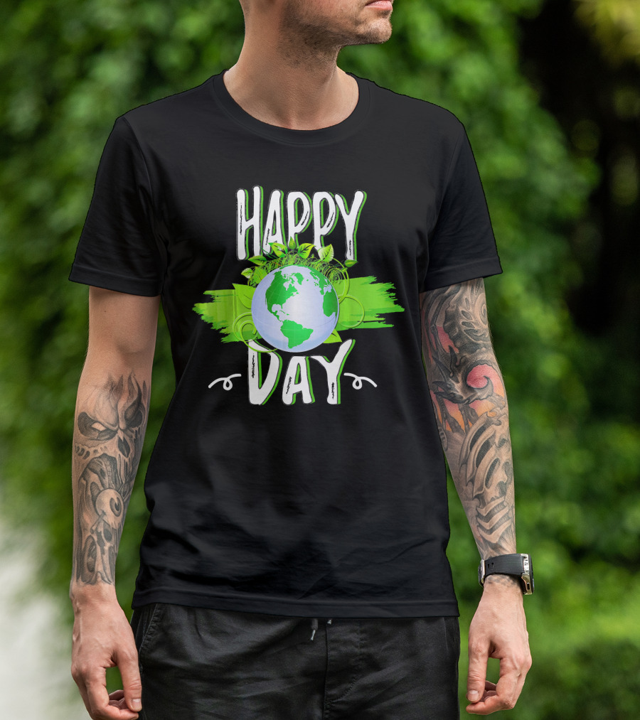 Happy Day Earth Green Leaves Planet T-Shirt