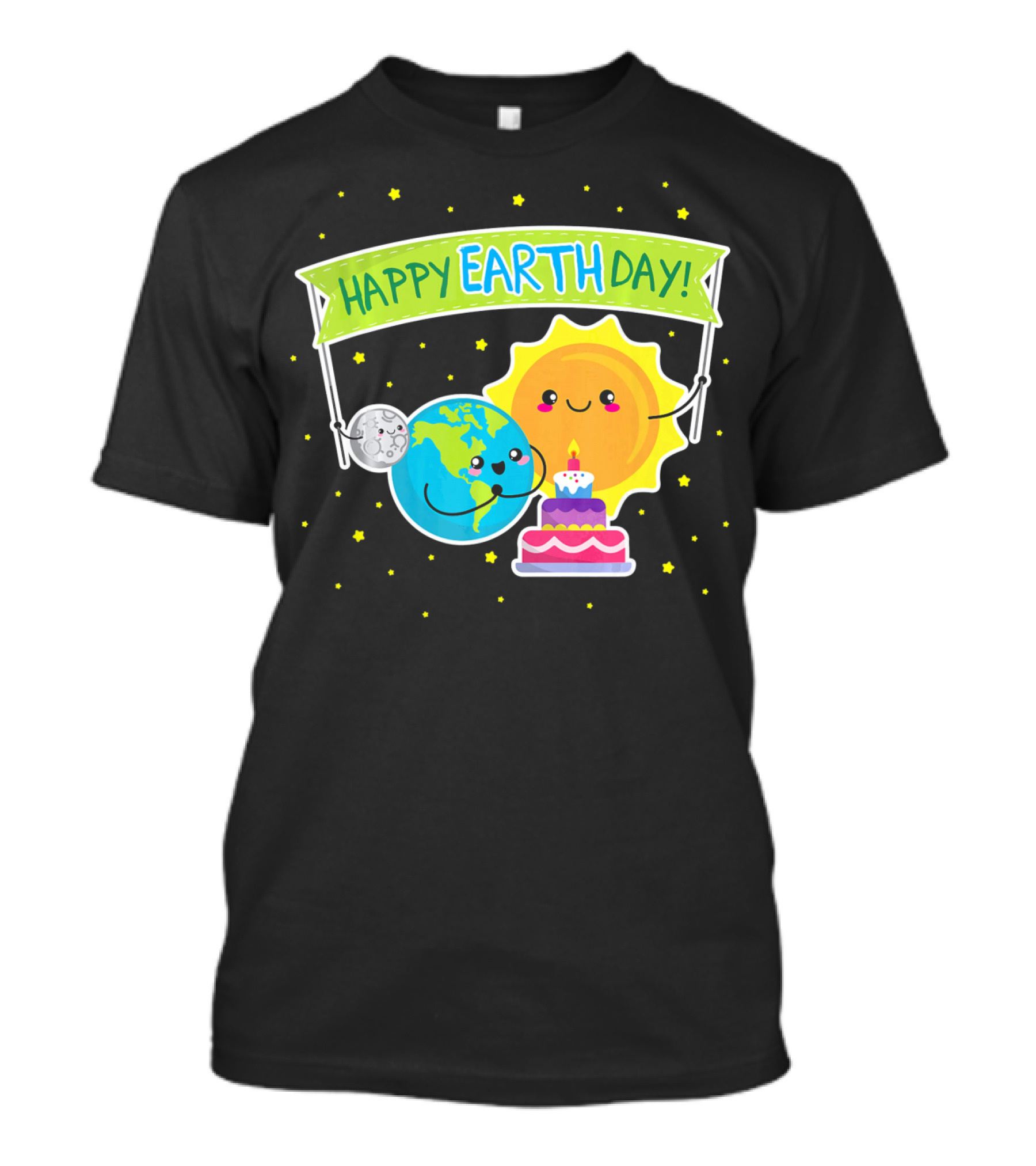 Happy Earth Day Cute Earth Sun Moon Cake T-Shirt