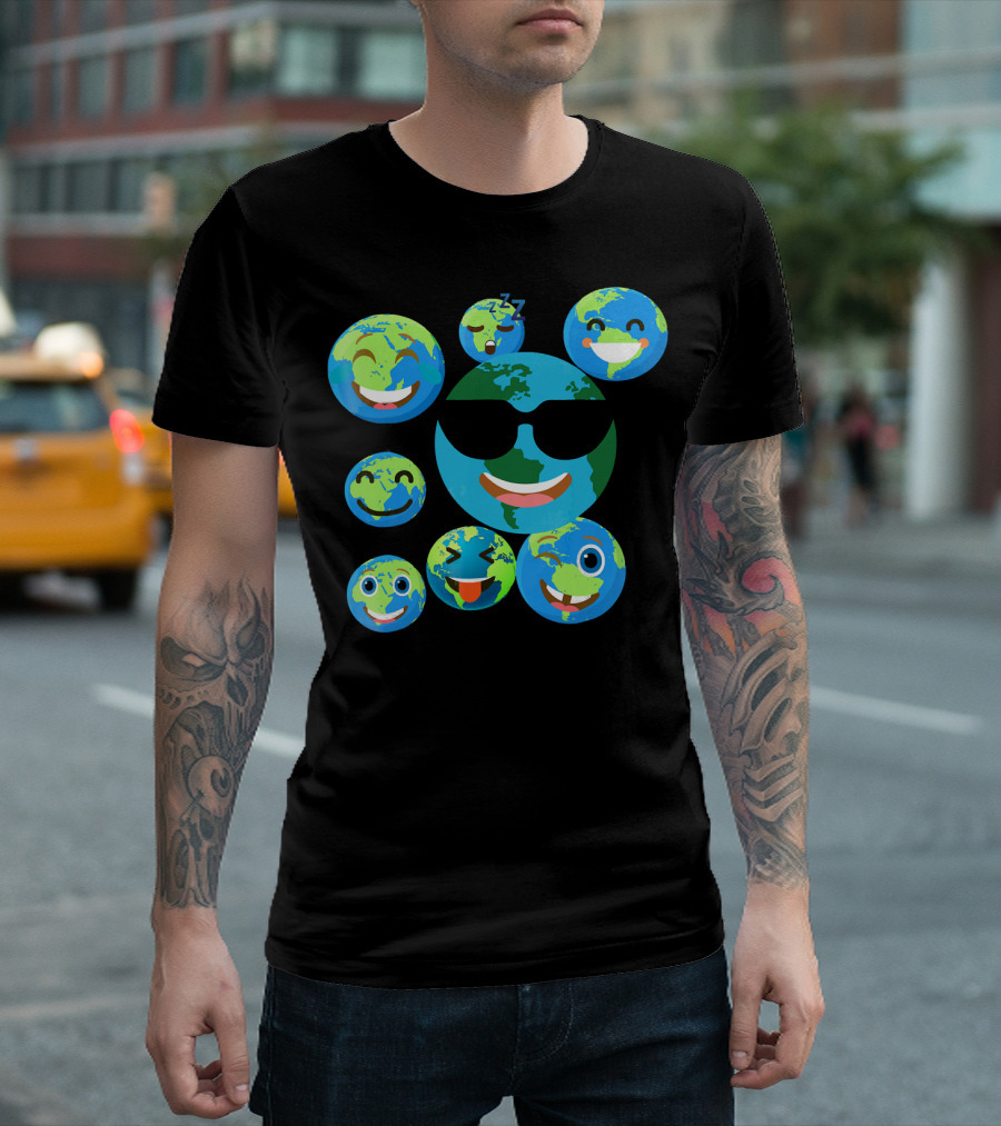 Cute Earth Emoji Smileys Emotion Faces T-Shirt
