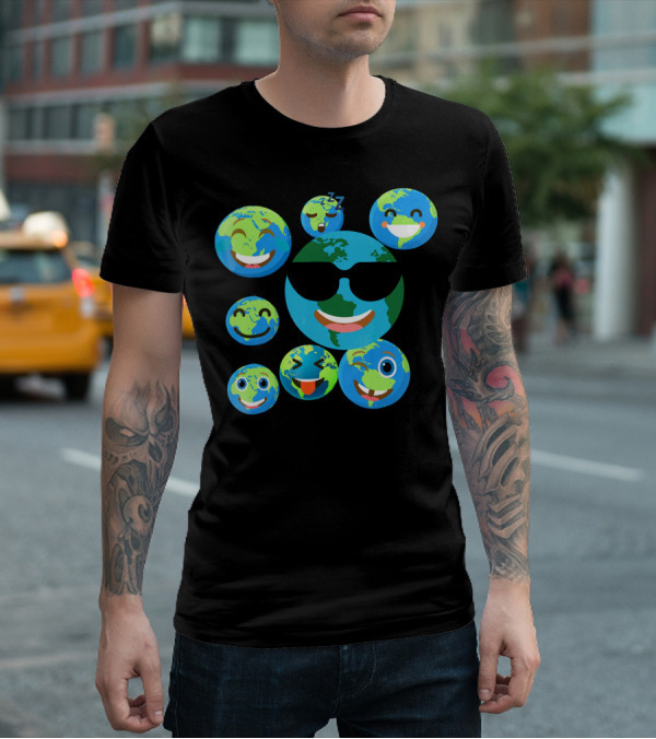 Cute Earth Emoji Smileys Emotion Faces T-Shirt