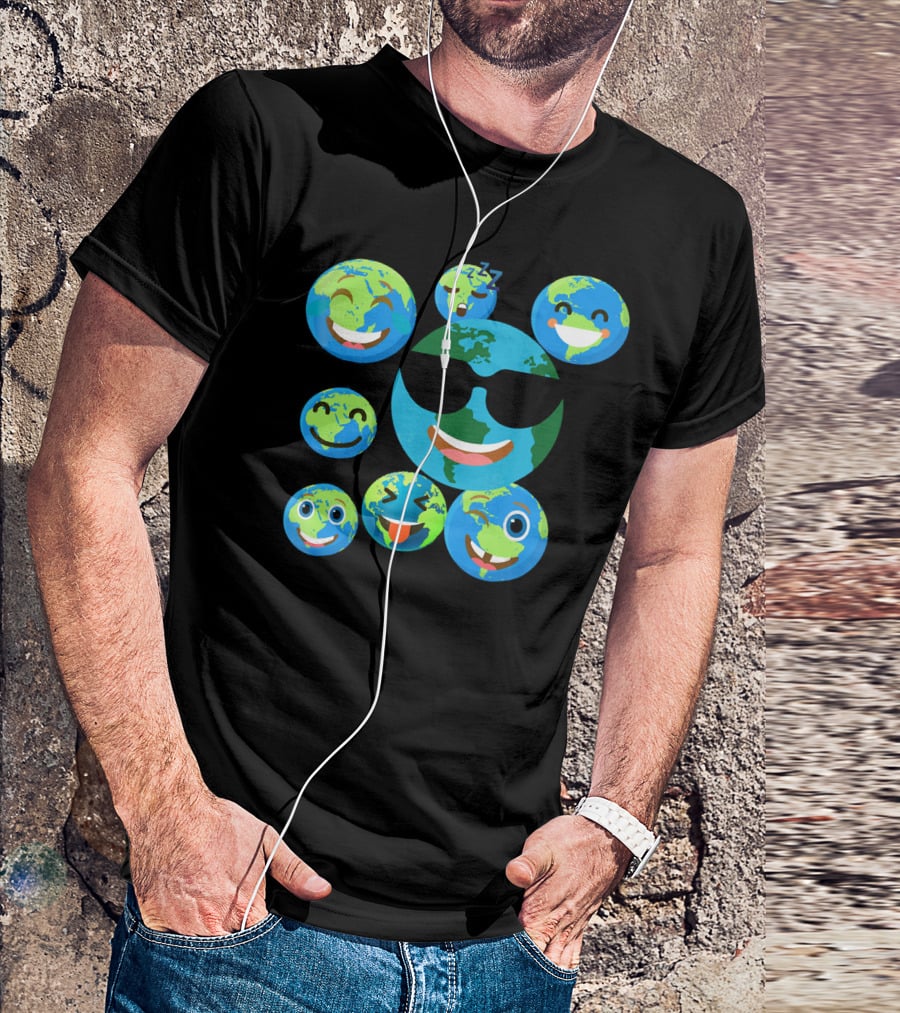 Cute Earth Emoji Smileys Emotion Faces T-Shirt