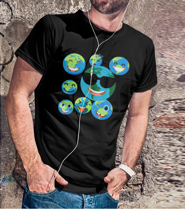 Cute Earth Emoji Smileys Emotion Faces T-Shirt