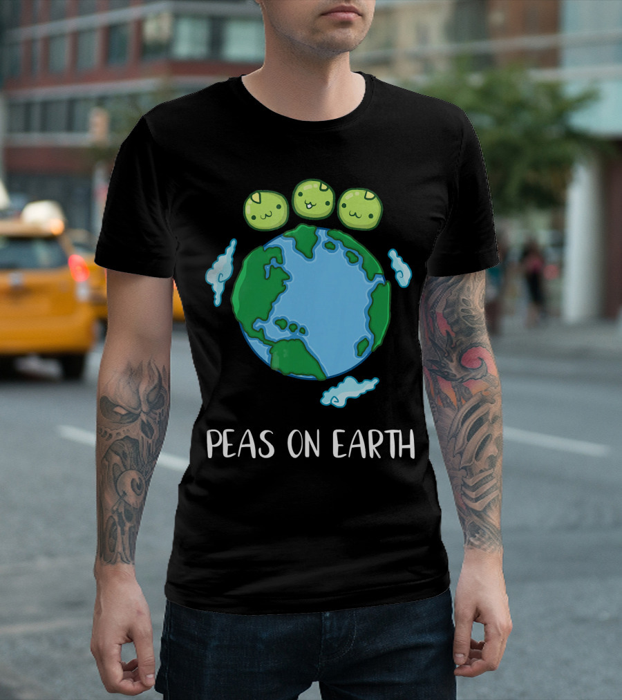 Peas On Earth Funny Peace Globe Cartoon T-Shirt
