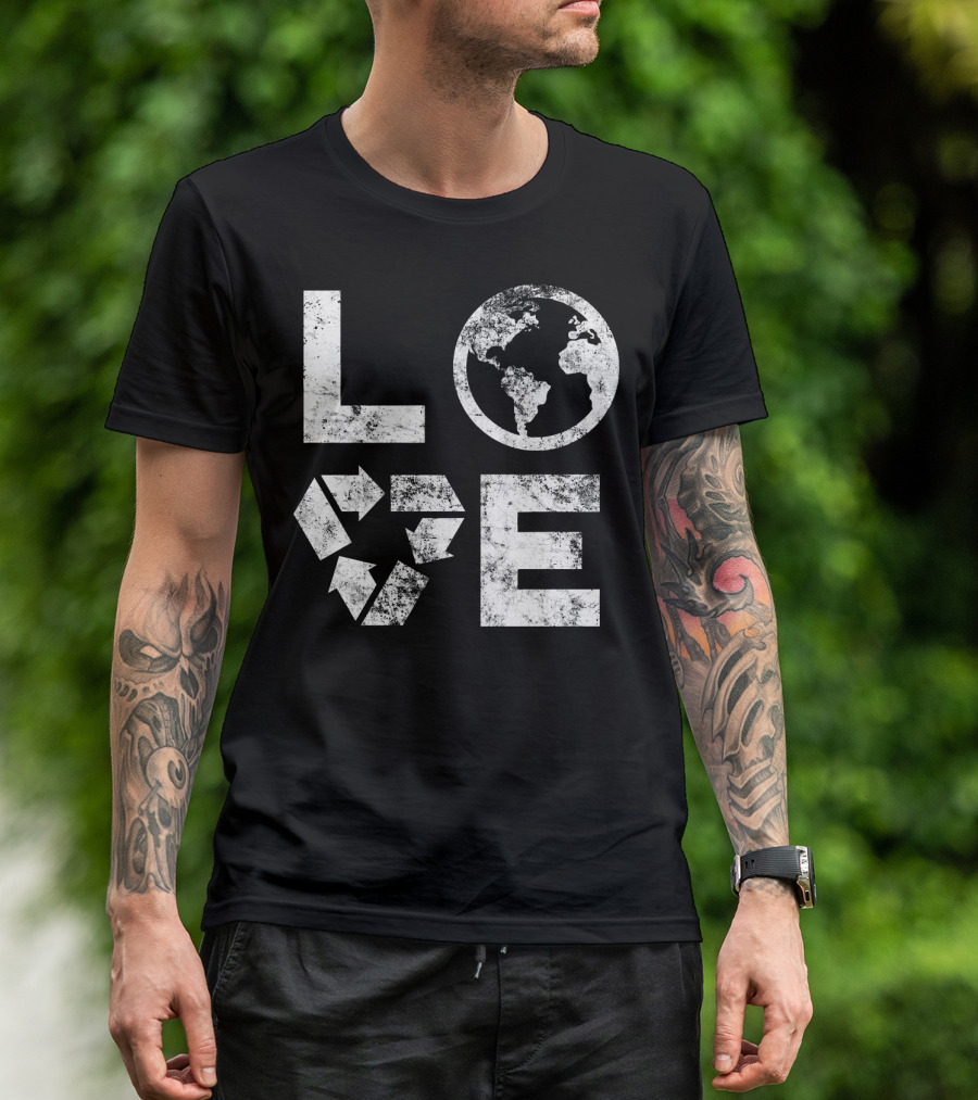 Love Earth Day Globe Recycle Typography T-Shirt