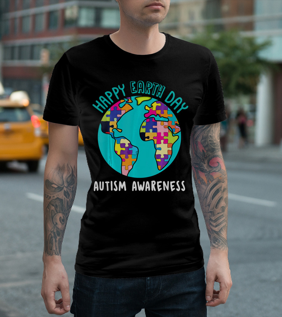 Happy Earth Day Autism Awareness Puzzle Globe T-Shirt