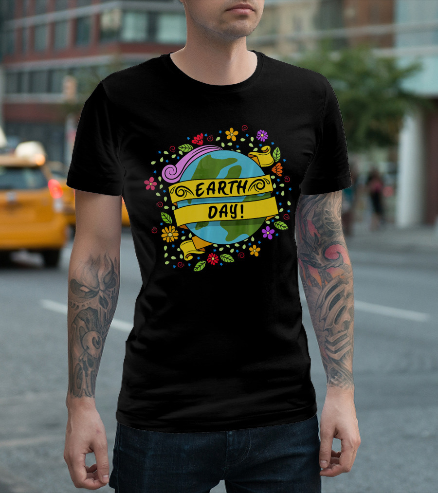 Earth Day Floral Planet Banner T-Shirt