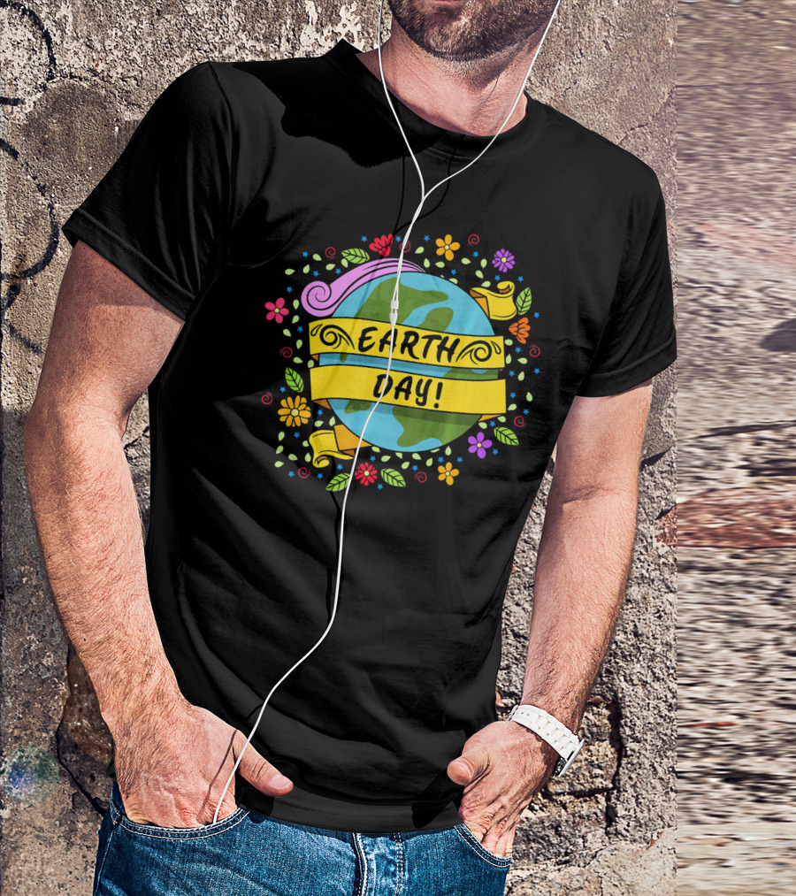 Earth Day Floral Planet Banner T-Shirt