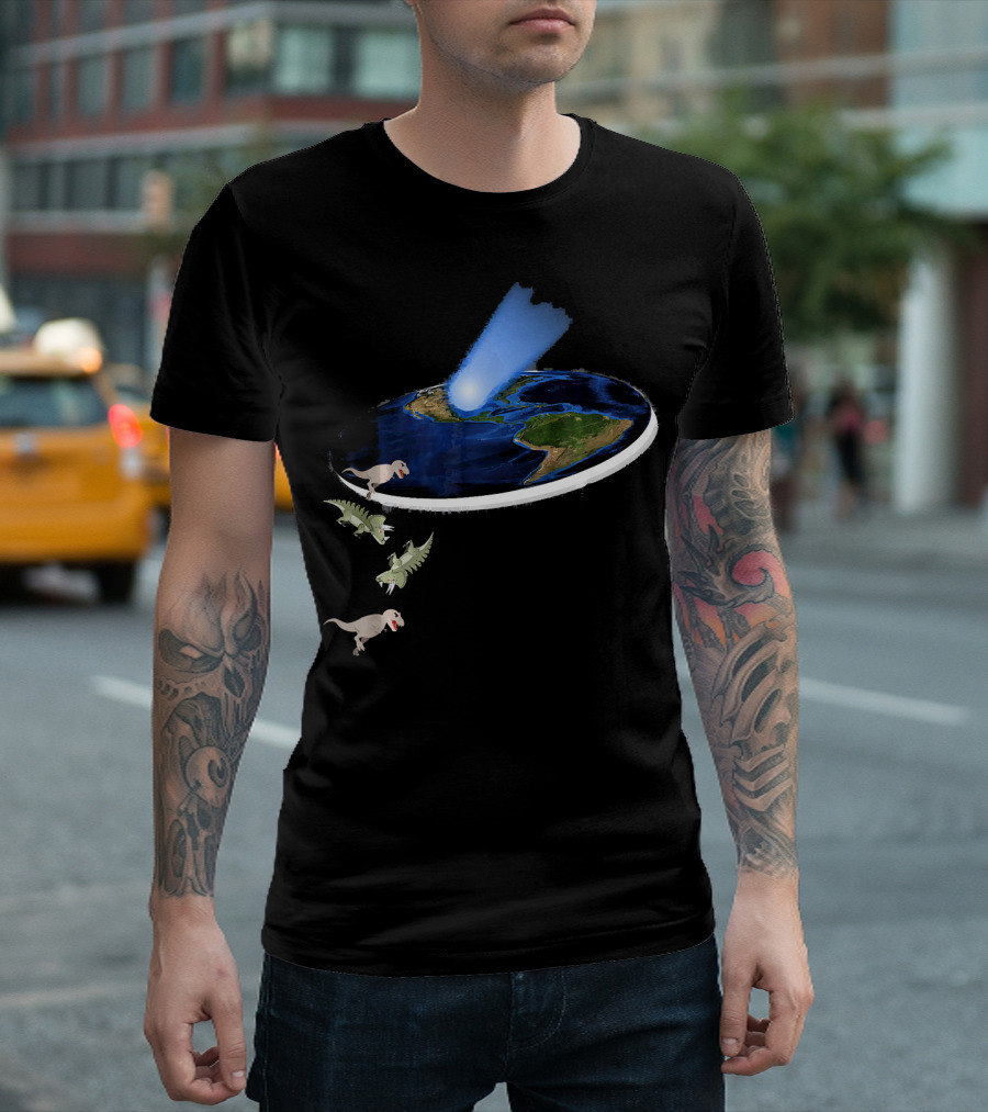 Funny Flat Earth Theory Dinosaurs Falling Off World Edge T-Shirt