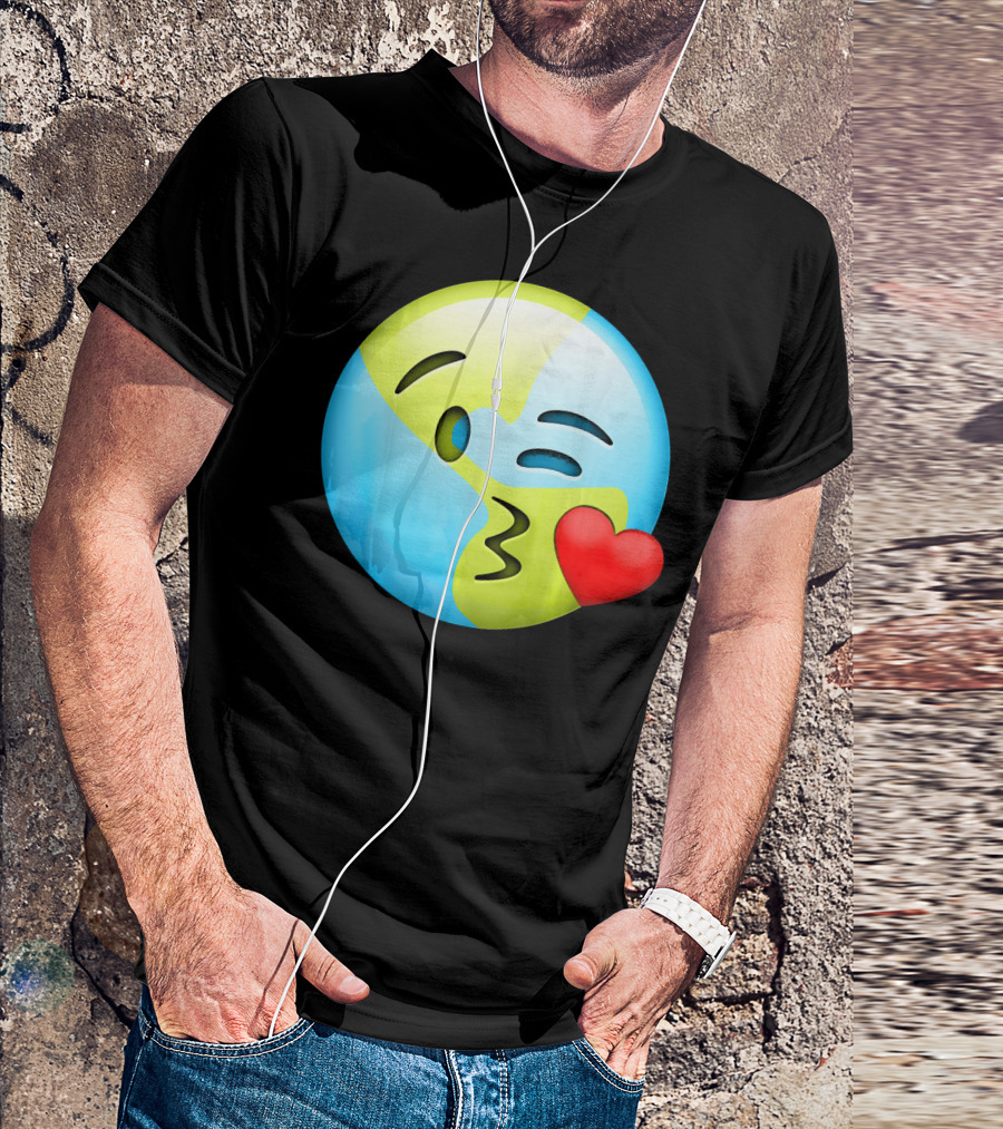 Cute Earth Day Kiss Emoji Lips Kids Emoticon T-Shirt