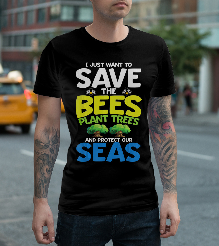 Save the Bees Plant Trees Protect Our Seas Earth Day Kids T-Shirt