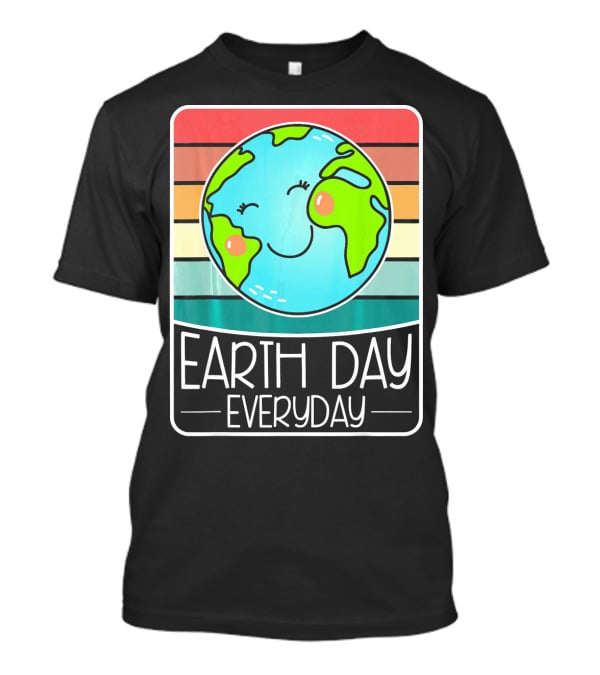 Earth Day Everyday Smiling Earth On Retro Stripes T-Shirt
