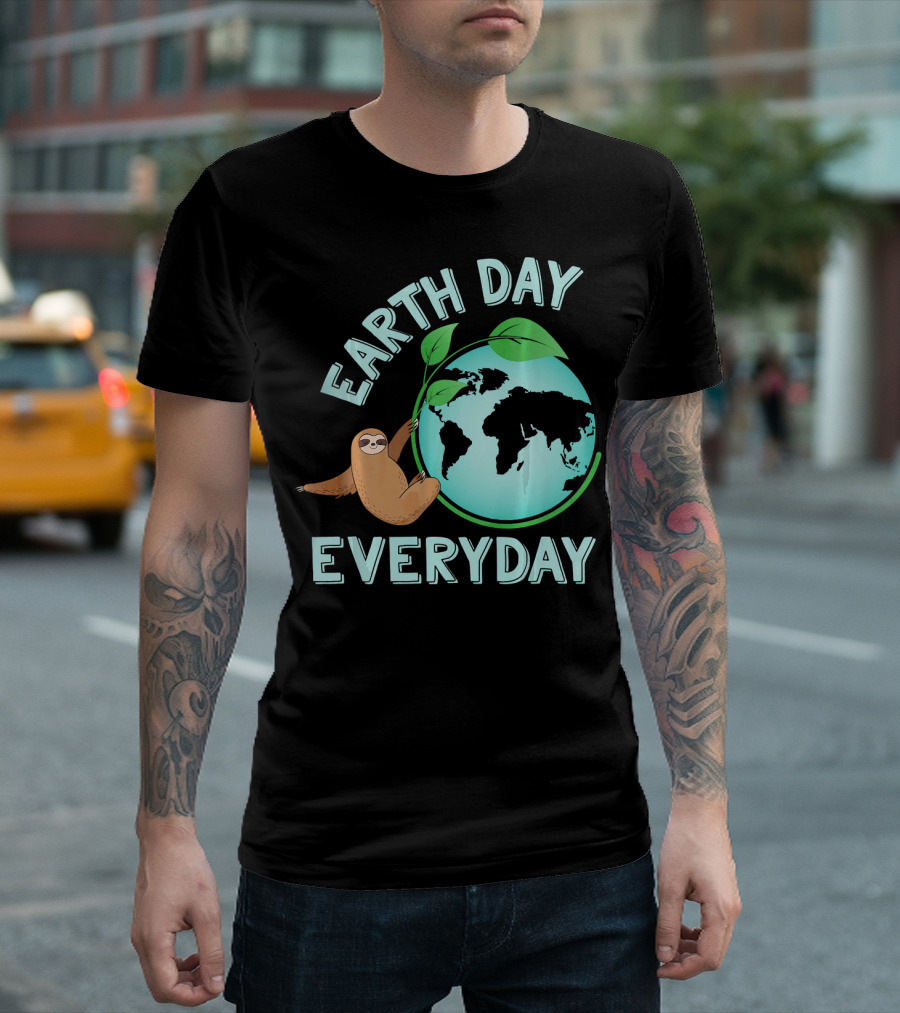 Earth Day Everyday Sloth Hanging On Globe Kids Women T-Shirt