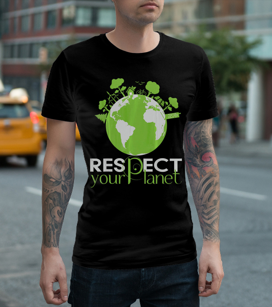 Respect Your Planet Earth Day Green Eco Symbols T-Shirt