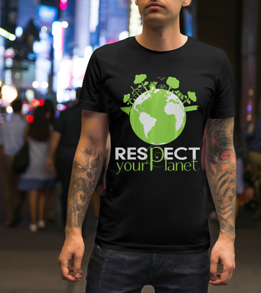 Respect Your Planet Earth Day Green Eco Symbols T-Shirt