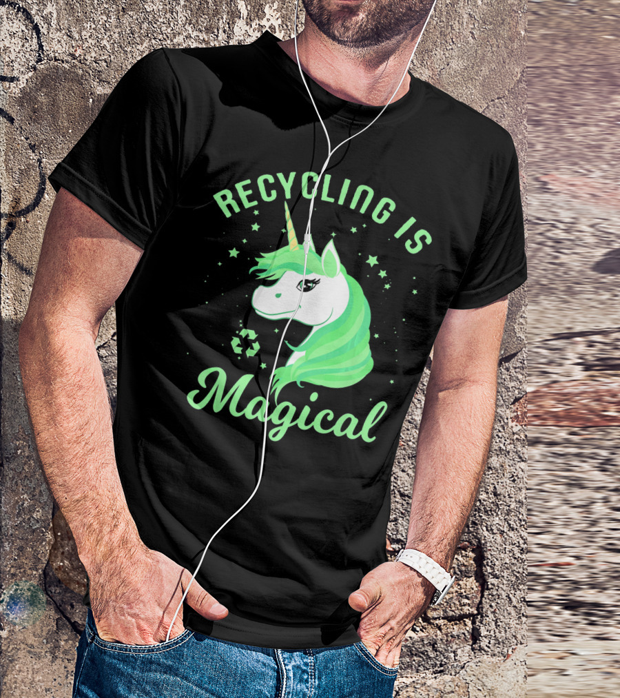 Recycling Is Magical Unicorn Earth Day Green T-Shirt