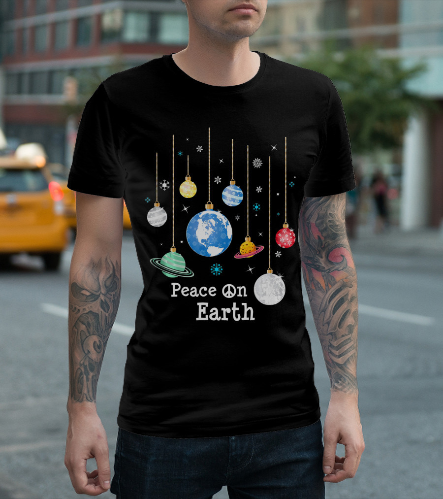 Peace On Earth Planets And Snowflakes Hanging Ornaments T-Shirt