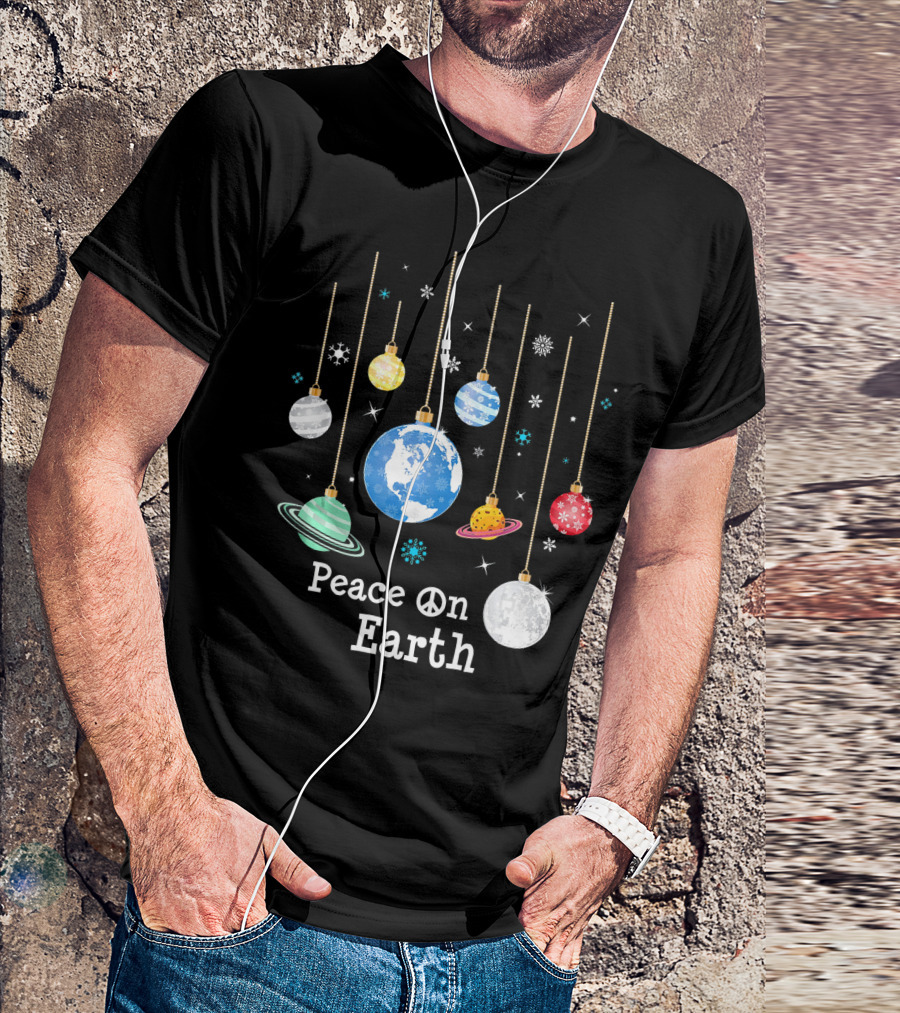 Peace On Earth Planets And Snowflakes Hanging Ornaments T-Shirt