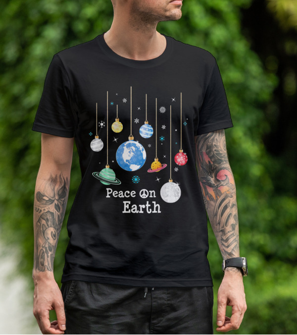 Peace On Earth Planets And Snowflakes Hanging Ornaments T-Shirt
