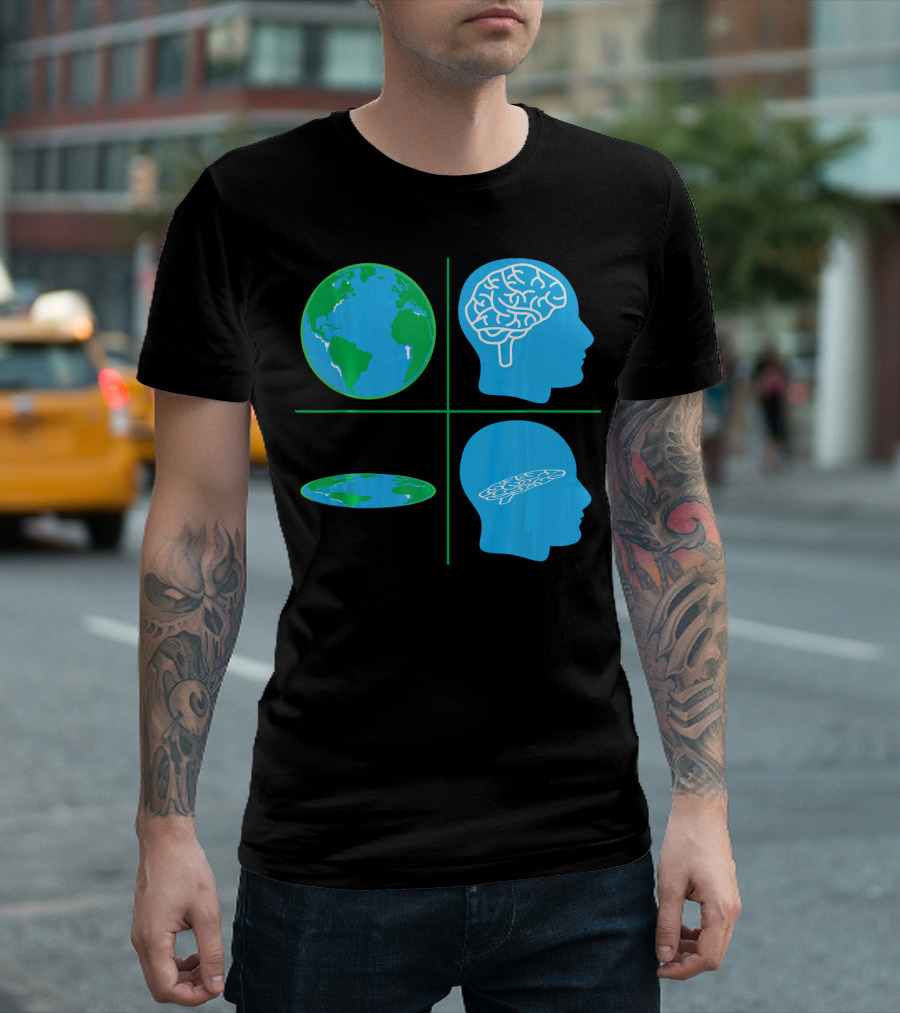 Flat Earth Society Flat Brain Memes Globes and Brain Flatheads T-Shirt