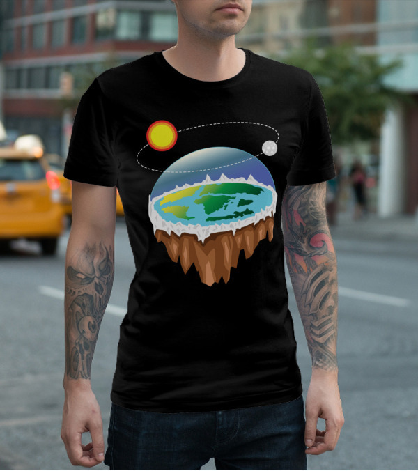 Flat Earth Ice Wall With Floating Sun And Moon Elements T-Shirt