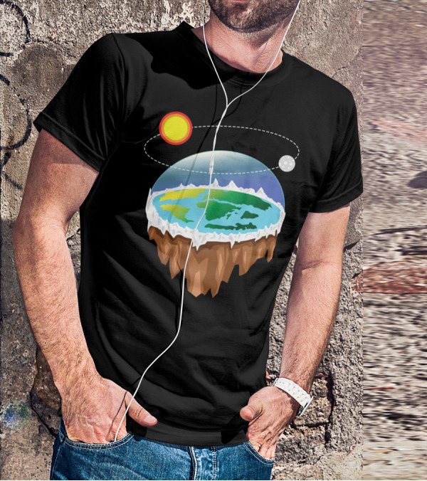 Flat Earth Ice Wall With Floating Sun And Moon Elements T-Shirt