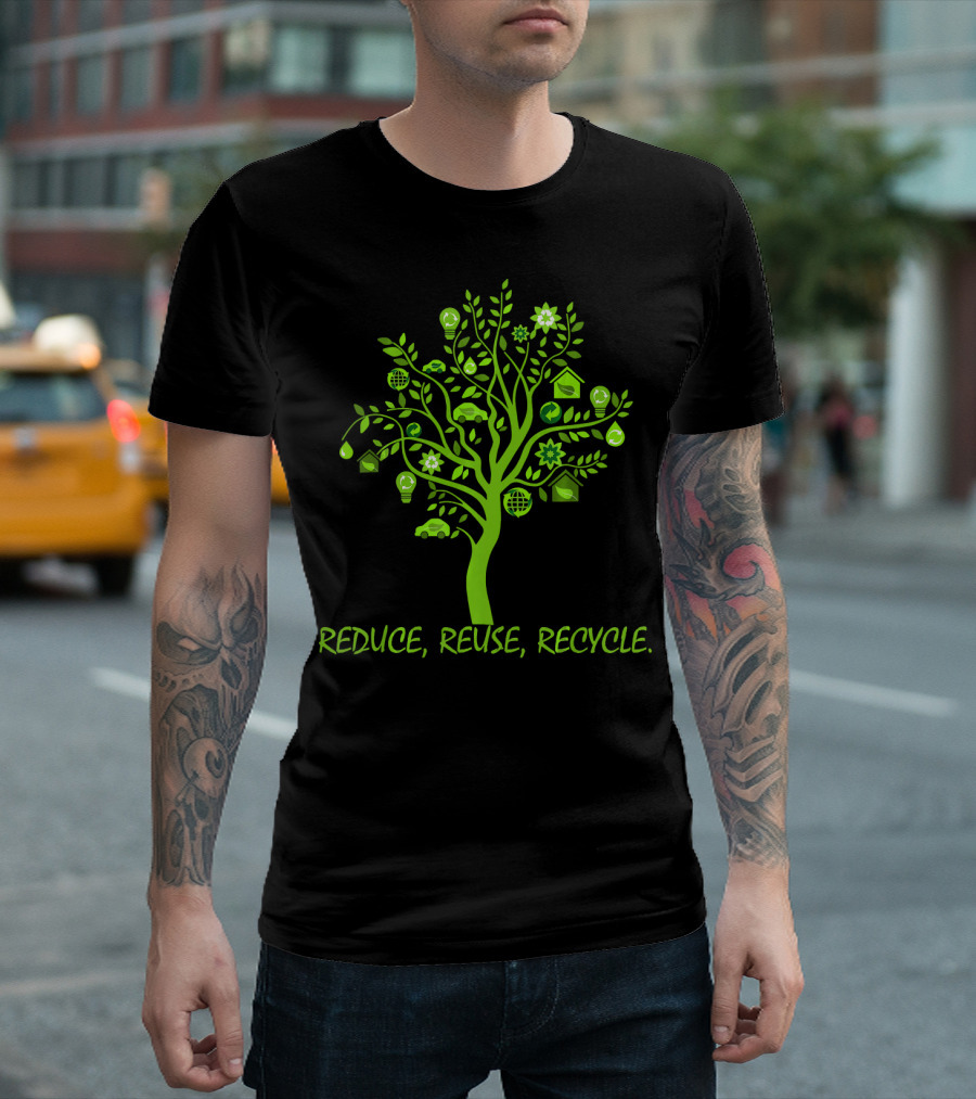 Reduce Reuse Recycle Earth Day Tree with Eco Icons T-Shirt