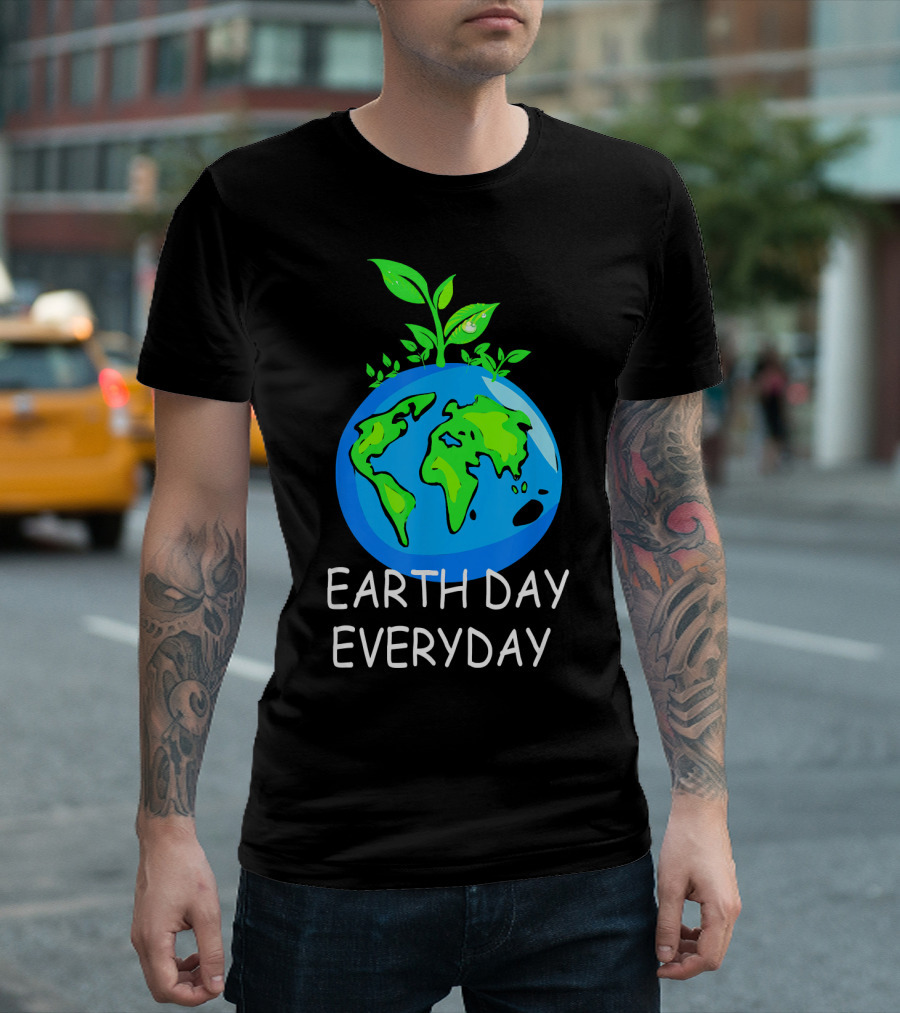 Earth Day Everyday Environmental Awareness Earth with Leaves T-Shirt
